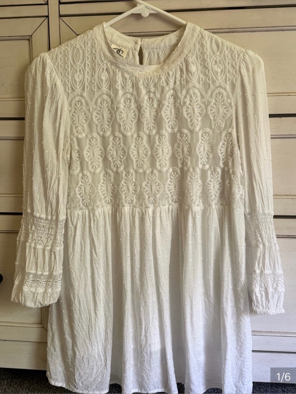 One September White Embroidered Peasant Baby Doll Blouse